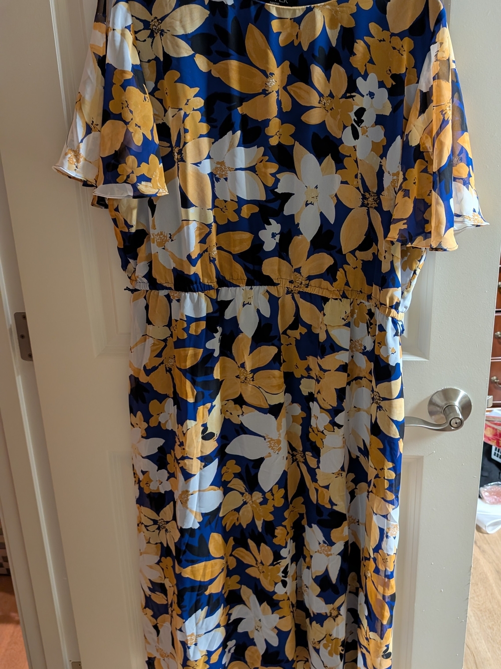 Kasper Navy Floral Maxi Dress with Mustard & White Blooms